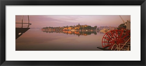 Framed Sternwheeler in a river, Skeppsholmen, Nybroviken, Stockholm, Sweden Print