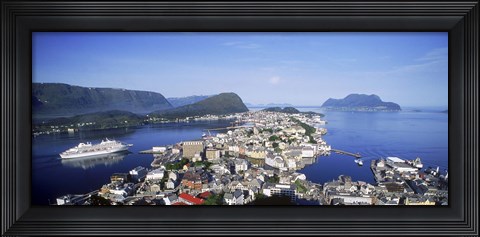 Framed Aerial view of a town on an island, Norwegian Coast, Lesund, Norway Print