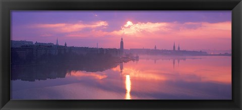 Framed Reflection of a building in water, Riddarfjarden, Stockholm, Sweden Print