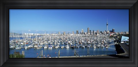 Framed Yachts at Waitemata Harbor, Sky Tower, Auckland, North Island, New Zealand Print