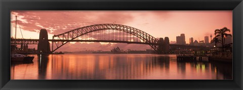 Framed Sydney Harbour Bridge under Pink Sky, Sydney Harbor, Sydney, New South Wales, Australia Print