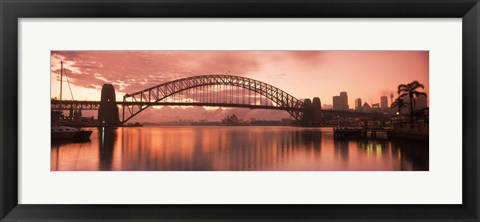 Framed Sydney Harbour Bridge under Pink Sky, Sydney Harbor, Sydney, New South Wales, Australia Print