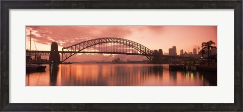 Framed Sydney Harbour Bridge under Pink Sky, Sydney Harbor, Sydney, New South Wales, Australia Print