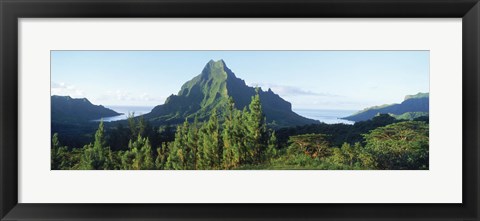 Framed Mountains at a coast, Belvedere Point, Mont Mouaroa, Opunohu Bay, Moorea, Tahiti, French Polynesia Print