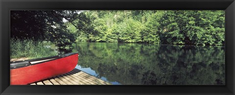 Framed Canoe on a boardwalk in a river, Neckar River, Horb Am Neckar, Baden-Wurttemberg, Germany Print