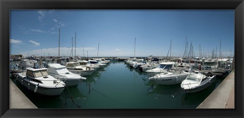 Framed Boats docked in the small harbor, Provence-Alpes-Cote d&#39;Azur, France Print