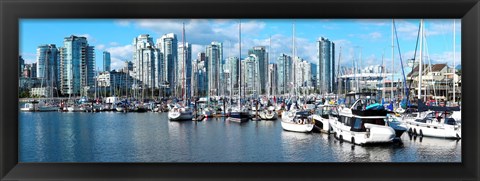 Framed Boats at marina with Vancouver skylines in the background, False Creek, British Columbia, Canada Print