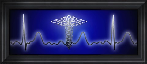 Framed EKG with Caduceus symbol Print