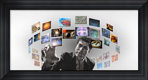 Framed Man surrounded by imagery Print