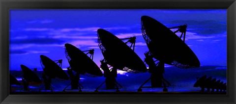 Framed Silhouette of satellite dishes Print