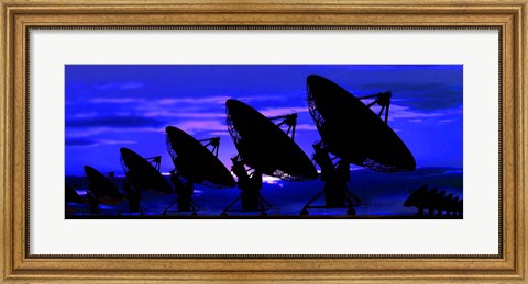 Framed Silhouette of satellite dishes Print