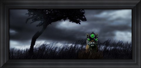 Framed Tiger wearing night vision goggles Print