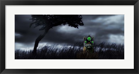 Framed Tiger wearing night vision goggles Print