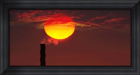 Framed Smoke stack in sunset Print