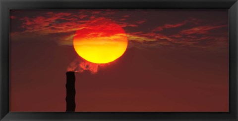 Framed Smoke stack in sunset Print