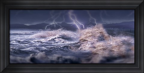 Framed Storm waves hitting concrete Print