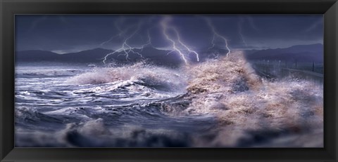 Framed Storm waves hitting concrete Print