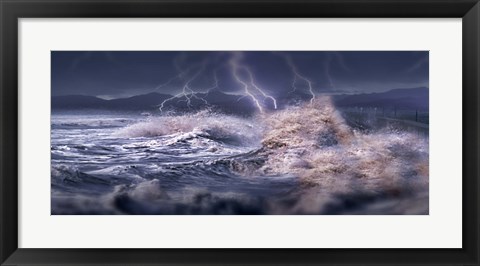 Framed Storm waves hitting concrete Print