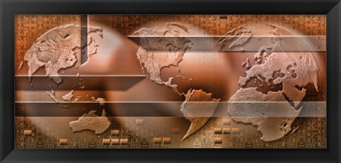 Framed Three parts of the earth surrounded by digital information Print