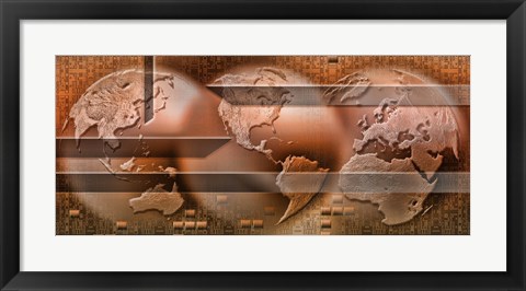 Framed Three parts of the earth surrounded by digital information Print