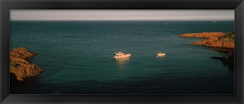 Framed Boats in the sea, Esterel Massif, French Riviera, Provence-Alpes-Cote d&#39;Azur, France Print