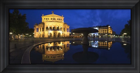 Framed Alte Oper reflecting in Lucae Fountain, Frankfurt, Hesse, Germany Print