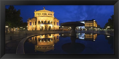 Framed Alte Oper reflecting in Lucae Fountain, Frankfurt, Hesse, Germany Print