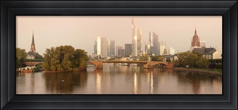 Framed City at the waterfront, Main River, Frankfurt, Hesse, Germany Print