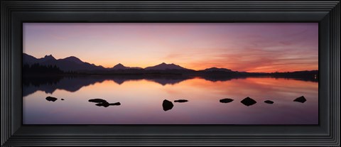 Framed Lake Hopfensee at sunset, Ostallgau, Bavaria, Germany Print