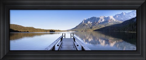 Framed Jetty on the Lake Eibsee with Wetterstein Mountains and Zugspitze Mountain, Bavaria, Germany Print