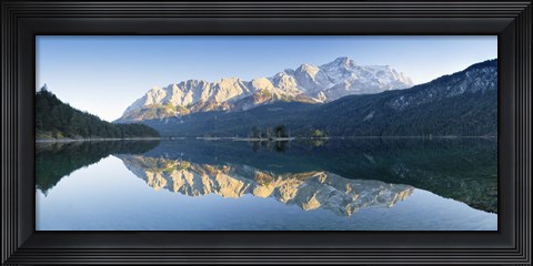 Framed Wetterstein Mountains and Zugspitze Mountain reflecting in Lake Eibsee, Bavaria, Germany Print