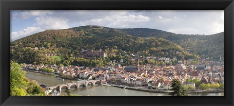 Framed Aerial view of a bridge across a river, Heidelberg, Baden-Wurttemberg, Germany Print