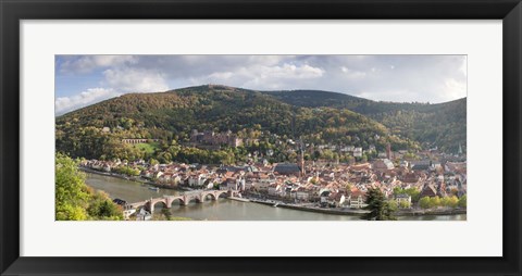 Framed Aerial view of a bridge across a river, Heidelberg, Baden-Wurttemberg, Germany Print