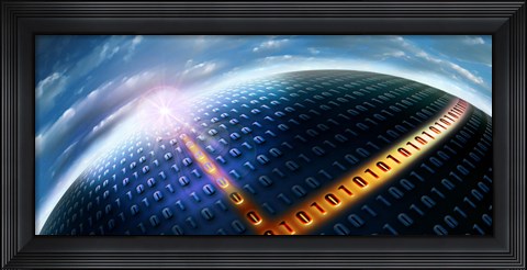 Framed Digital binary globe Print