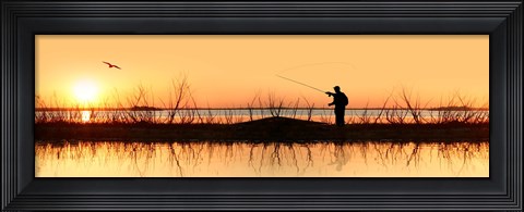 Framed Silhouette of a man fishing Print
