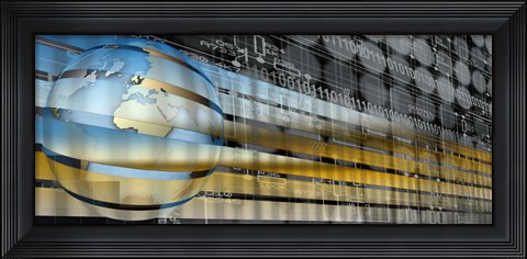 Framed Digital representation of the Earth with grid lines and binary digits Print