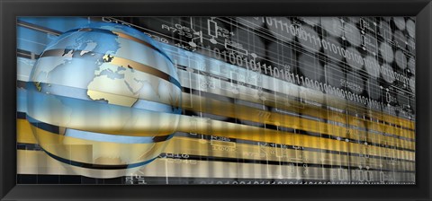 Framed Digital representation of the Earth with grid lines and binary digits Print