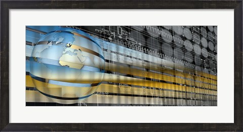 Framed Digital representation of the Earth with grid lines and binary digits Print