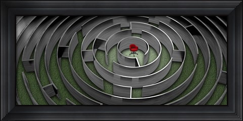 Framed Red chair in middle of maze Print