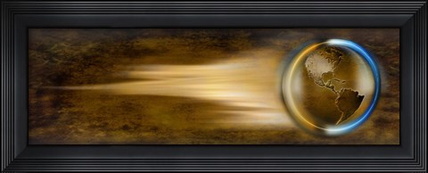 Framed Globe with streaks of lights Print