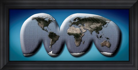 Framed Map of World from Goode&#39;s Homolosine Projection Print