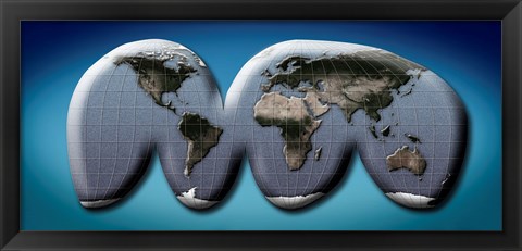 Framed Map of World from Goode&#39;s Homolosine Projection Print
