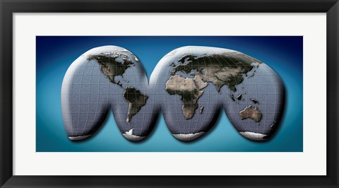 Framed Map of World from Goode&#39;s Homolosine Projection Print