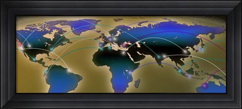 Framed Map with communication lines Print
