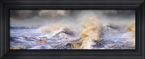Framed Small boat in storm Print