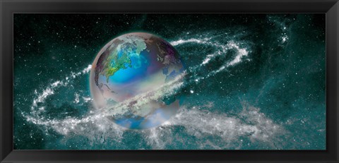 Framed Earth in star field Print