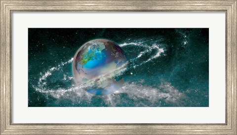 Framed Earth in star field Print