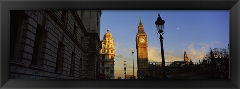 Framed Government building with a clock tower, Big Ben, Houses Of Parliament, City Of Westminster, London, England Print