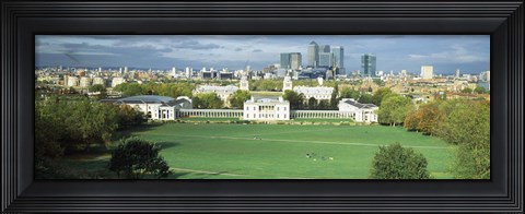 Framed Aerial view of a city, Canary Wharf, Greenwich Park, Greenwich, London, England 2011 Print