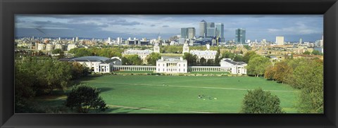 Framed Aerial view of a city, Canary Wharf, Greenwich Park, Greenwich, London, England 2011 Print